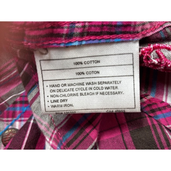 Ariat Pink Plaid Western Snap Shirt L Rodeo Cowgirl Cotton - Picture 10 of 10